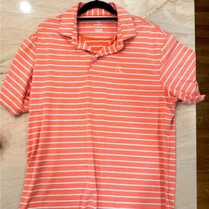 Large Rhoback peach/pink stripe golf shirt
